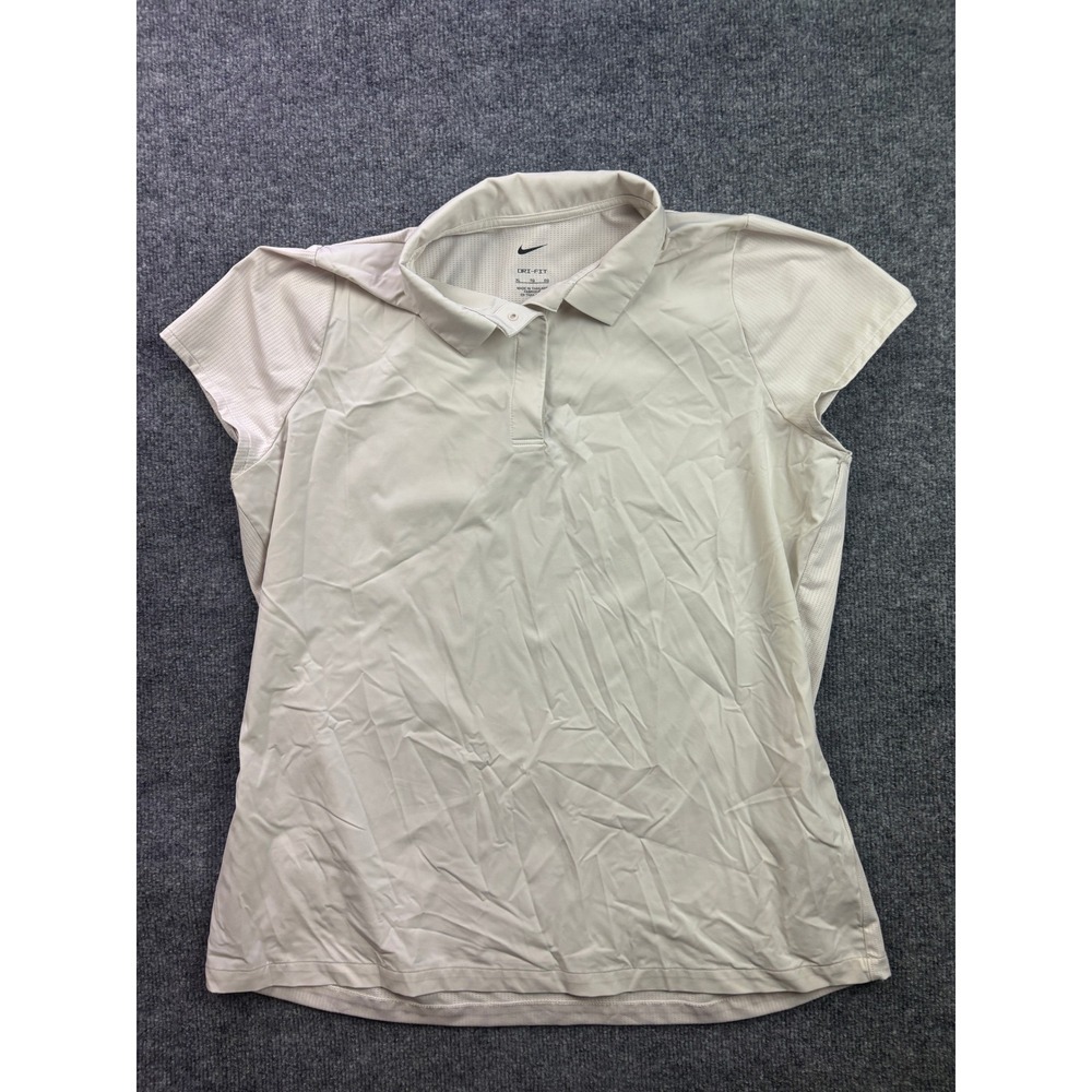 Nike Polo Shirt Womens XL White Dri-FIT Short Sleeve Mesh Back Activewear 65257